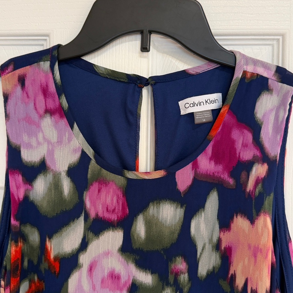 Calvin Klein Floral Navy A-Line Sleeveless Dress size 14